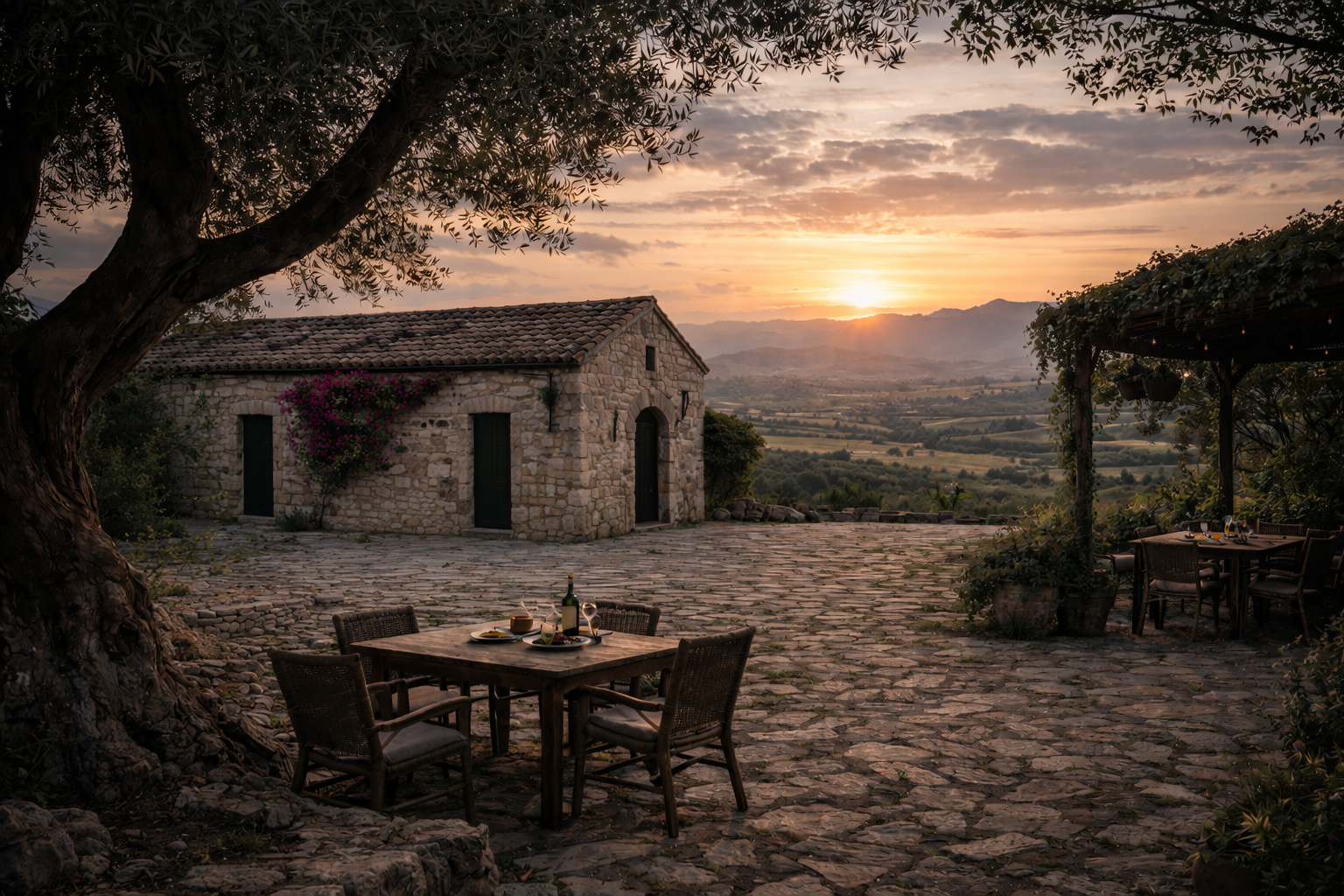 Vista dell'agriturismo Casuzza Iblea al tramonto